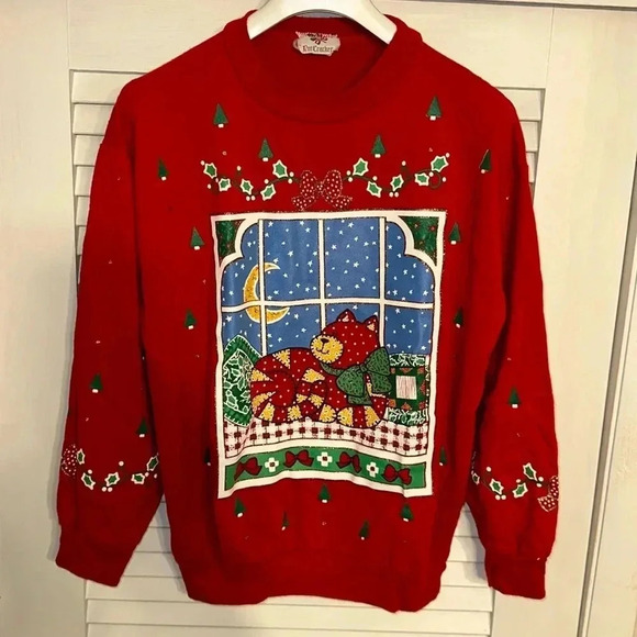 Nutcracker Tops - NUTCRACKER vintage christmas holiday red cat sweatshirt size medium